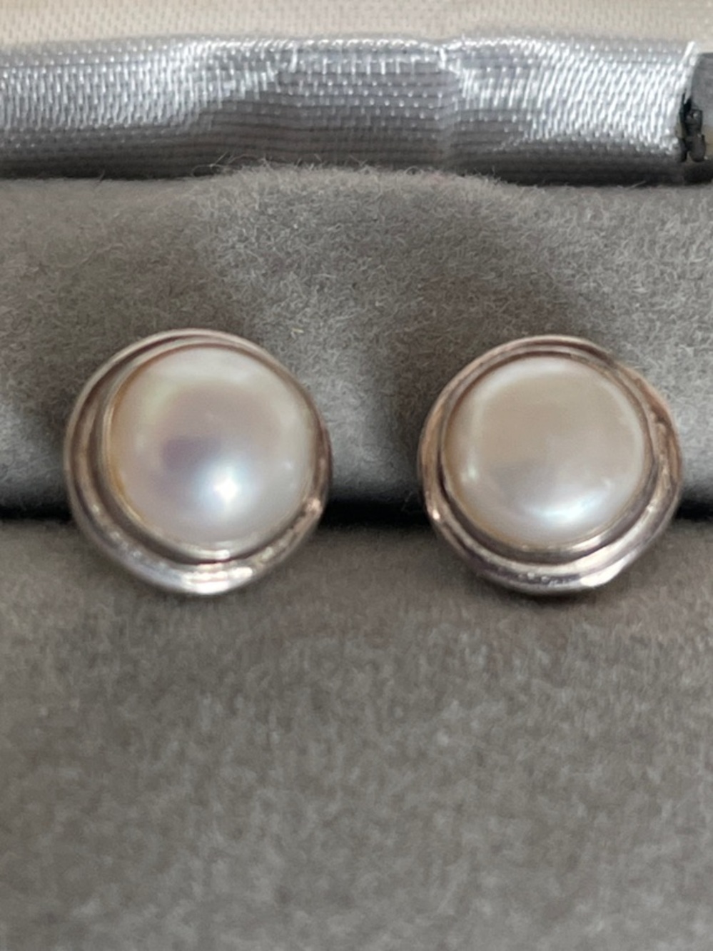 Classic Real White Pearl Dome Stud Earrings with Sterling Silver 925 Setting